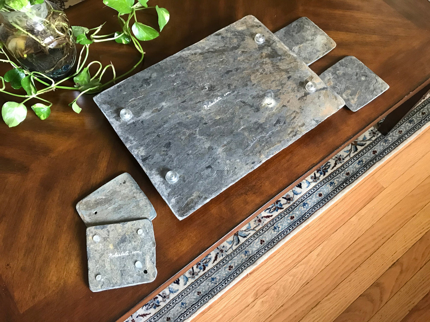 12x 16 Vintage slate decorative or serving tray with four matching coasters.