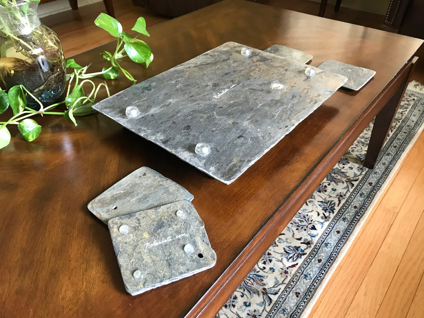 12x 16 Vintage slate decorative or serving tray with four matching coasters.