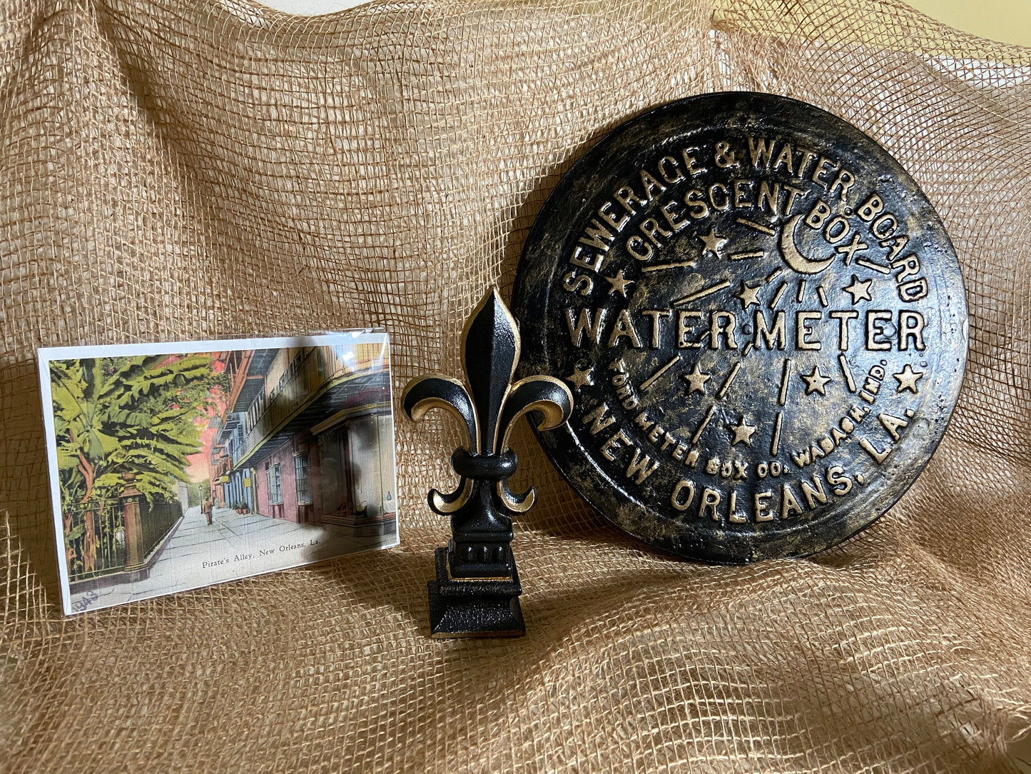 Unique wall art, famed, vintage New Orleans water meter cover