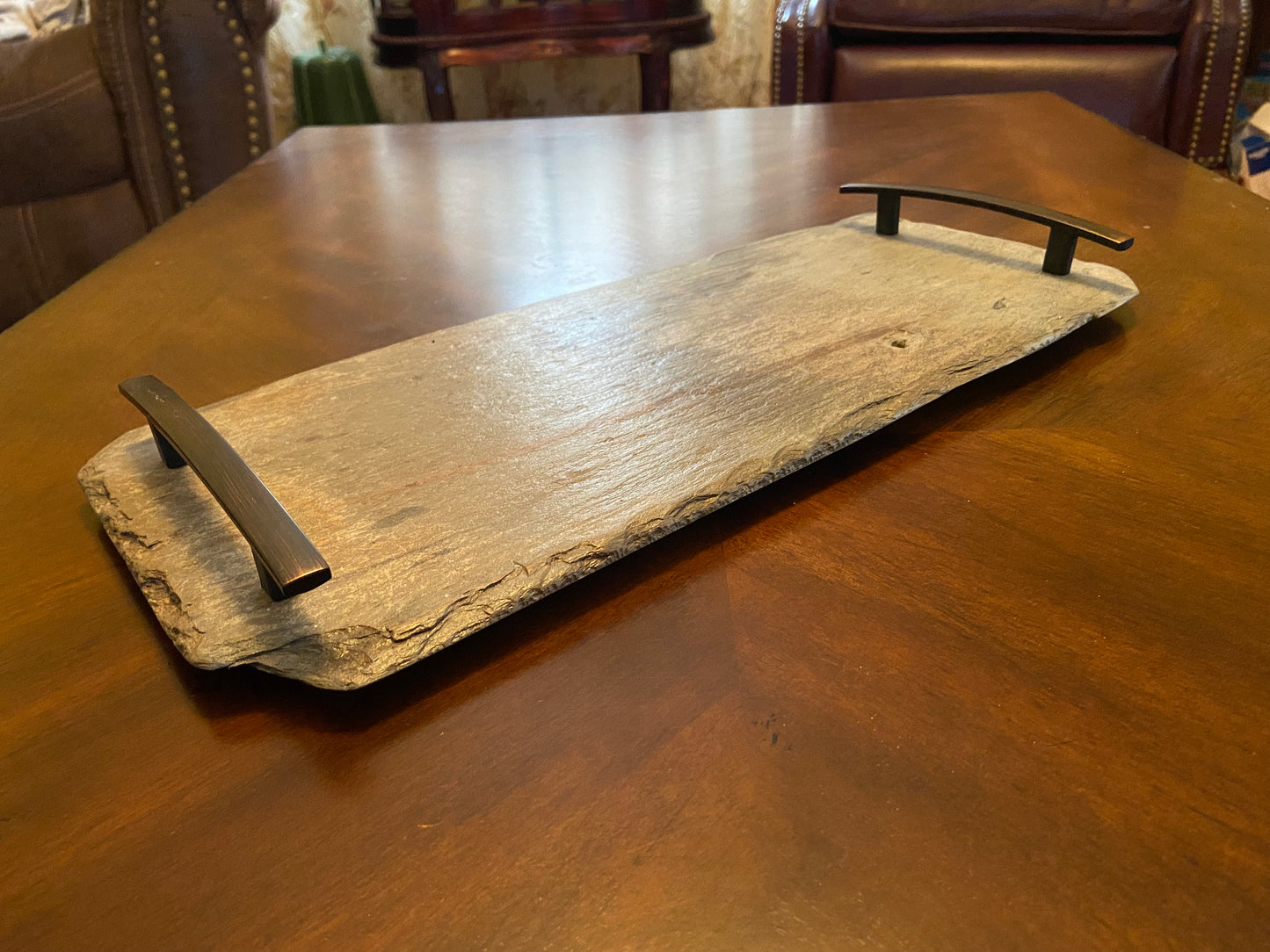 6”x 16” decorative or serving tray crafted from vintage roofing slate recovered from the New Orleans French Quarter.