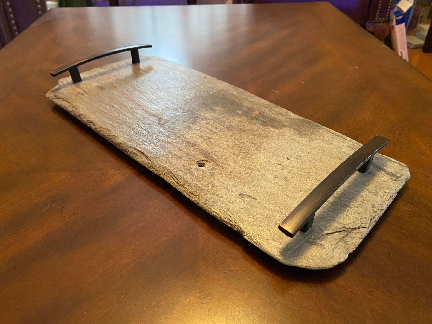 6”x 16” decorative or serving tray crafted from vintage roofing slate recovered from the New Orleans French Quarter.