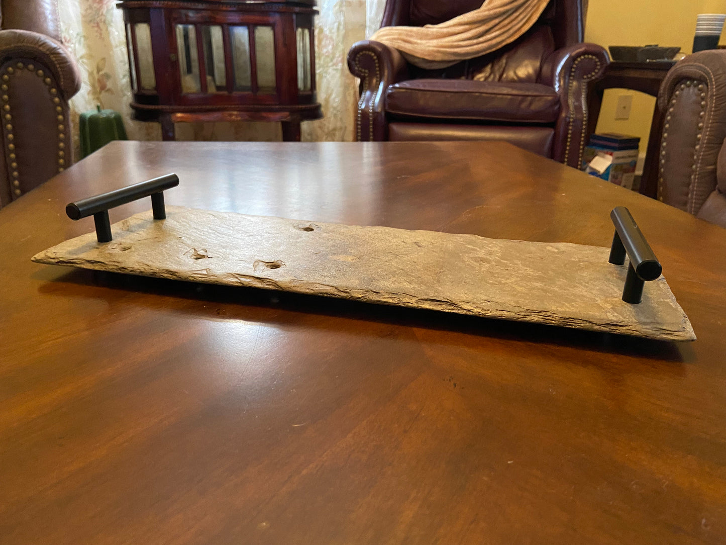 6”x 16” decorative or serving tray crafted from vintage roofing slate recovered from the New Orleans French Quarter.