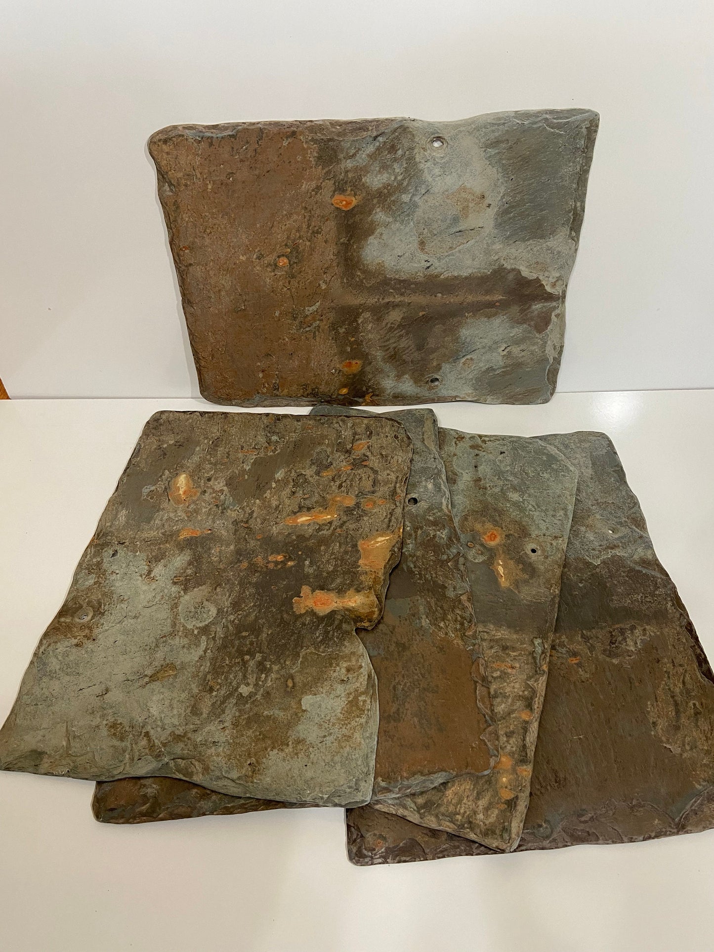 Vintage slate placemat and coaster set. Beautifully weathered roofing slate recovered from the New Orleans French Quarter.