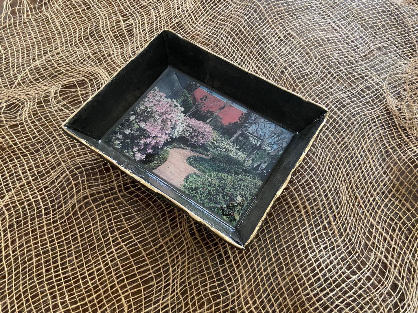 Vintage slate tray with photo applied to the base. Entire piece is sealed with high gloss epoxy for an amazing finish! Must see to believe!