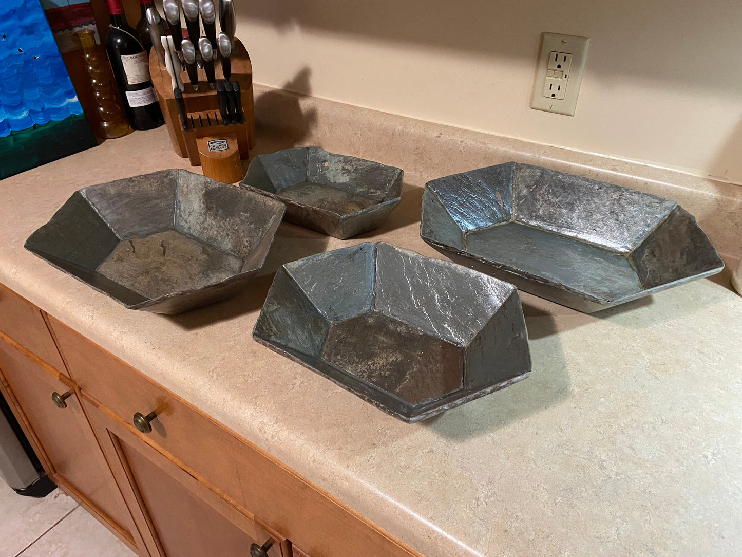 Reclaimed slate bowl, unique hexagon shape, unique home decor item and all are one of a kind! Various sizes available. Custom work possible.