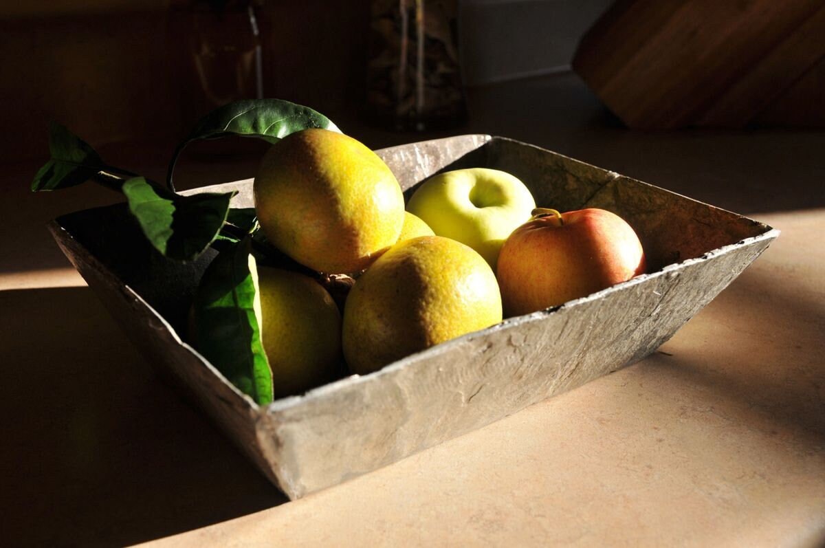 6”x 8”x 2.5"  Vintage Slate Fruit Tray, A beautiful weathered slate tray ready to be filled with your holiday arrangement. A unique gift.