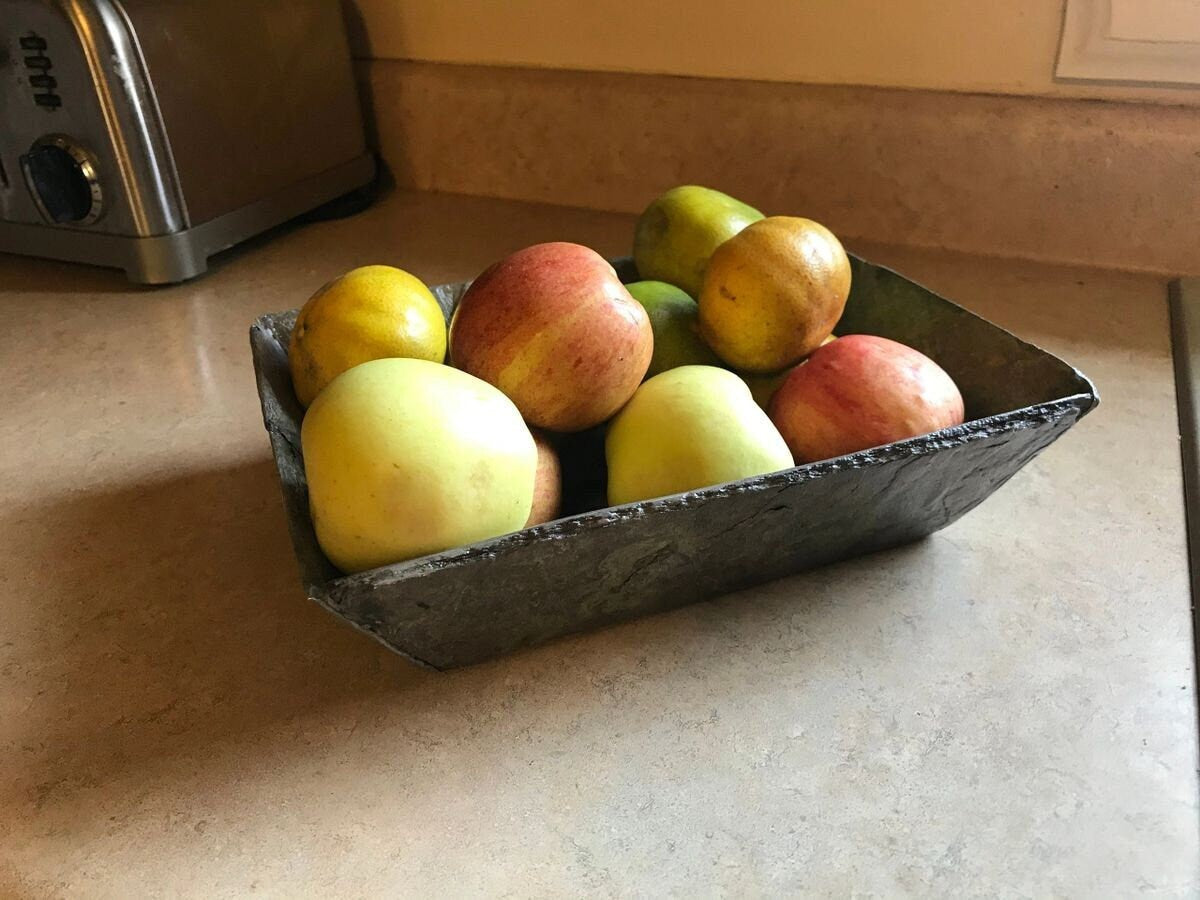 6”x 8”x 2.5"  Vintage Slate Fruit Tray, A beautiful weathered slate tray ready to be filled with your holiday arrangement. A unique gift.